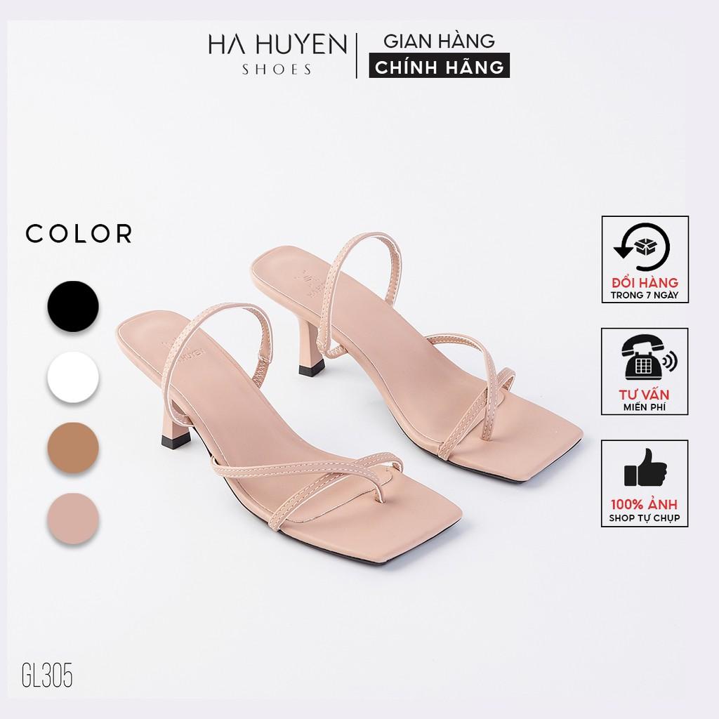 Guốc xỏ ngón nữ Hà Huyền Shoes mũi vuông quai chun gót nhọn 7 phân - GL305