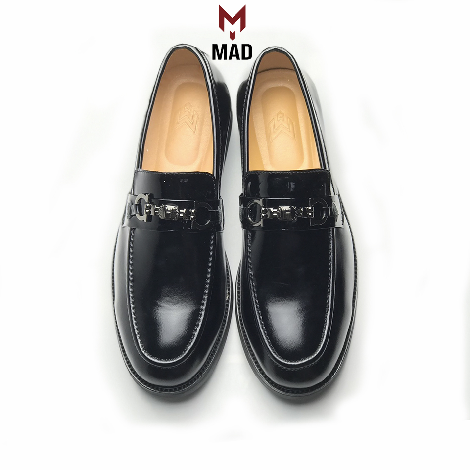 Giày tây lười nam Horsebit Loafer MAD Đen Bóng tăng chiều cao 4cm da bò cao cấp giá rẻ nhất hà nội bảo hành trọn đời