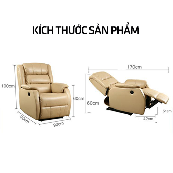 Sofa Đơn, Sofa Da Thư Giãn Tích Hợp Hai Trong Một Vừa Là Ghế Vừa Chuyển Đổi Giường Chất Liệu Da Cao Cấp Nhập Khẩu