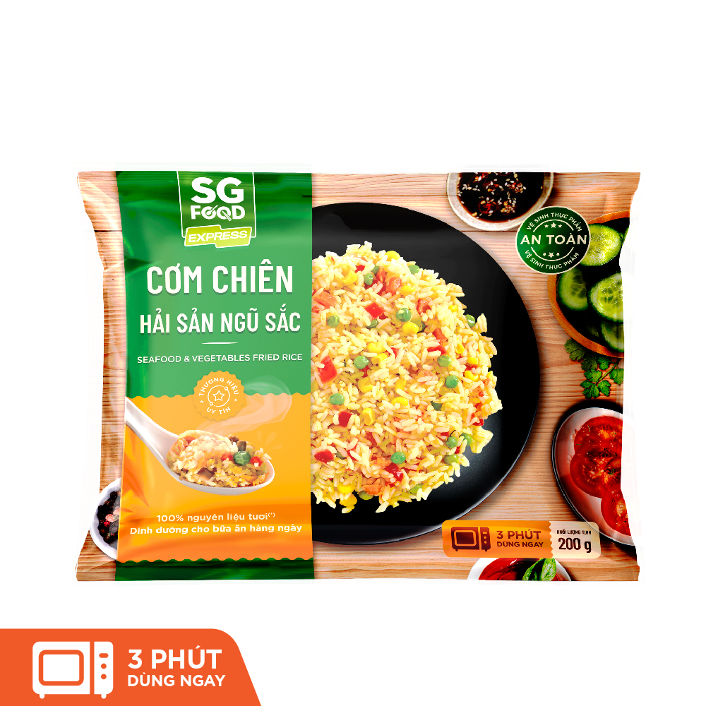 Combo 5 Gói Cơm Chiên Đủ Vị (Dương Châu, Hải Sản, Cá Mặn Gà Xé, Kim Chi, Gạo Lứt Chay) 200g