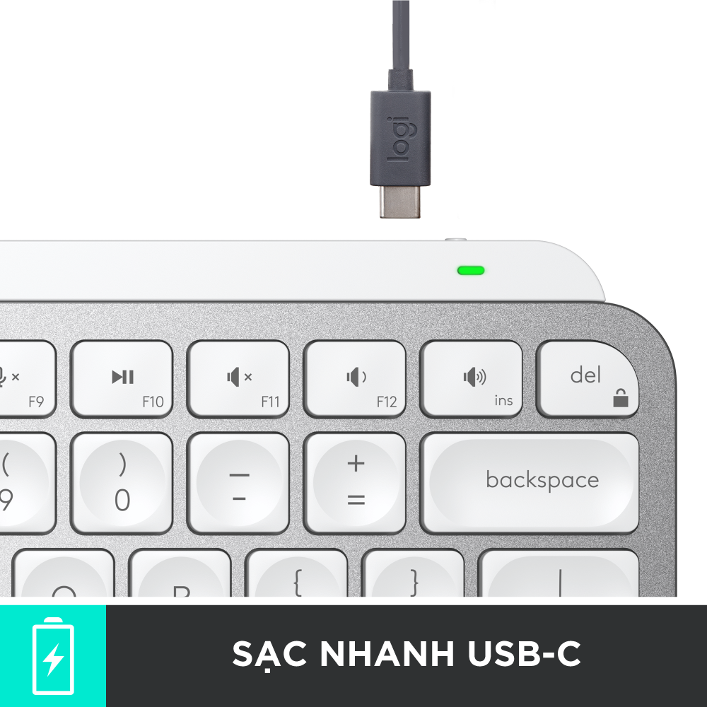 Bàn phím không dây Bluetooth Logitech MX Keys Mini - Nhỏ gọn, Phím tắt thông minh, Có bản cho Mac - Trắng xám - Hàng chính hãng