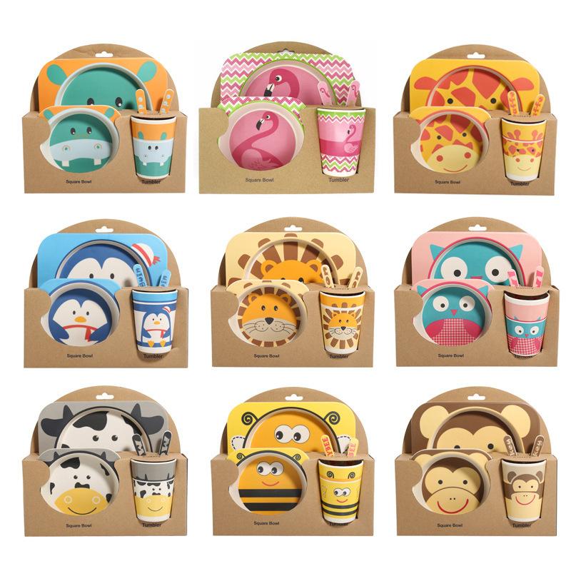 Trẻ Em Món Ăn Bộ Đồ Ăn 5 Cái/bộ Kid Đĩa Dùng Tiệc Gia Sáng Tạo Hoạt Hình Sợi Tre Tự Nhiên Chén Ăn Cho Bé Món Ăn