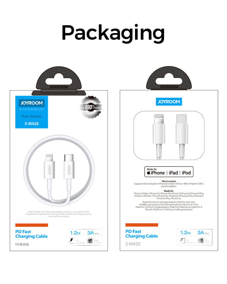 Cáp Sạc Nhanh USB-C to Lightning Chuẩn MFI Hỗ Trợ Sạc Nhanh Power Delivery Cho iPhone, iPad Joyroom S-M421 2M - Hàng Chính Hãng