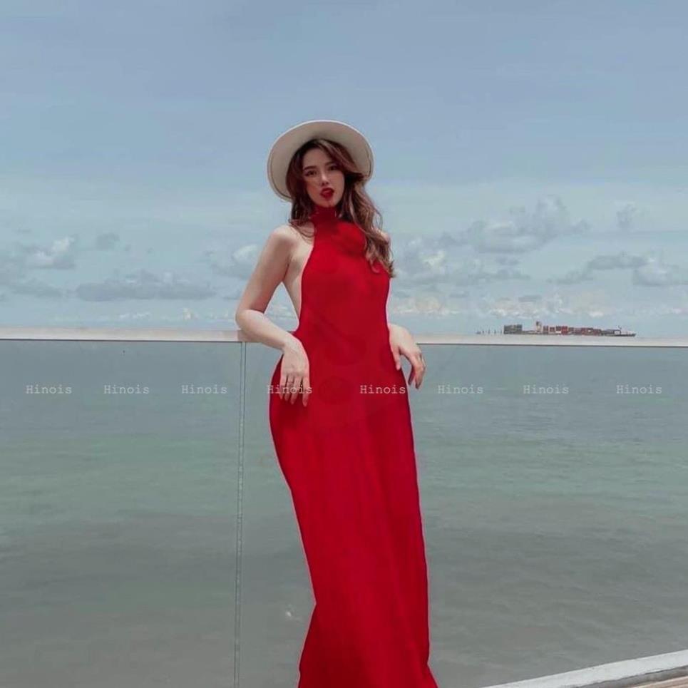 Đầm Maxi Hở Lưng - Váy Maxi Cổ Yếm Dáng Xếp Li Xòe Có Mút Ngực, Chất Liệu Voan Lụa Mềm Mại Thích Hợp Đi Biển kèm vide