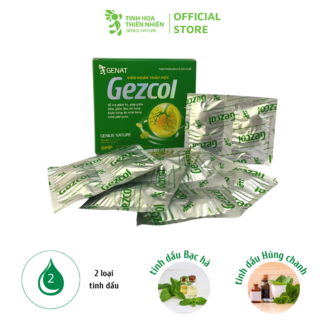 Viên ngậm thảo mộc Gezcol Hỗ trợ giảm ho, giảm đờm, giảm đau rát họng, khản tiếng - Genat