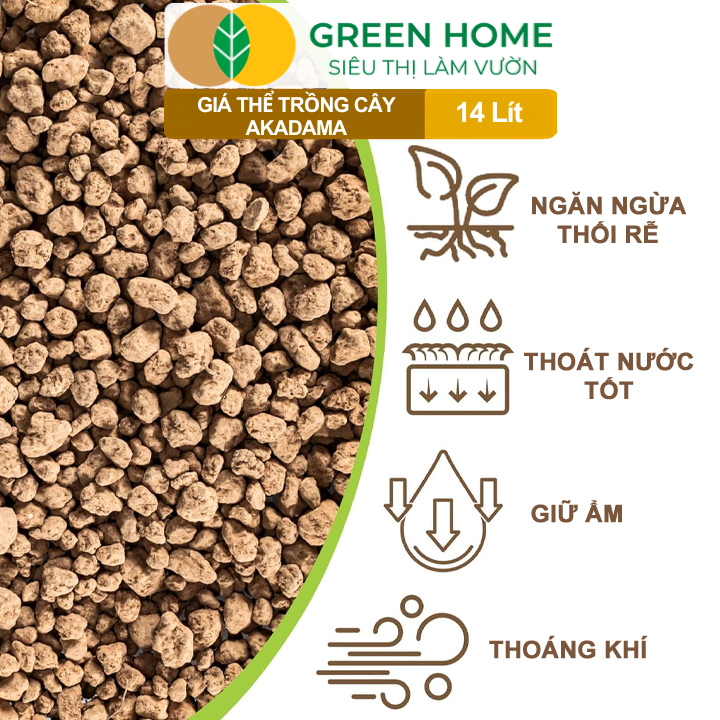 Đất Akadama GreenHome, Bao 14Lít (8-9Kg), (Loại Cứng) Giá Thể Bonsai, Kiểng Lá, Phân Nền Thủy Sinh