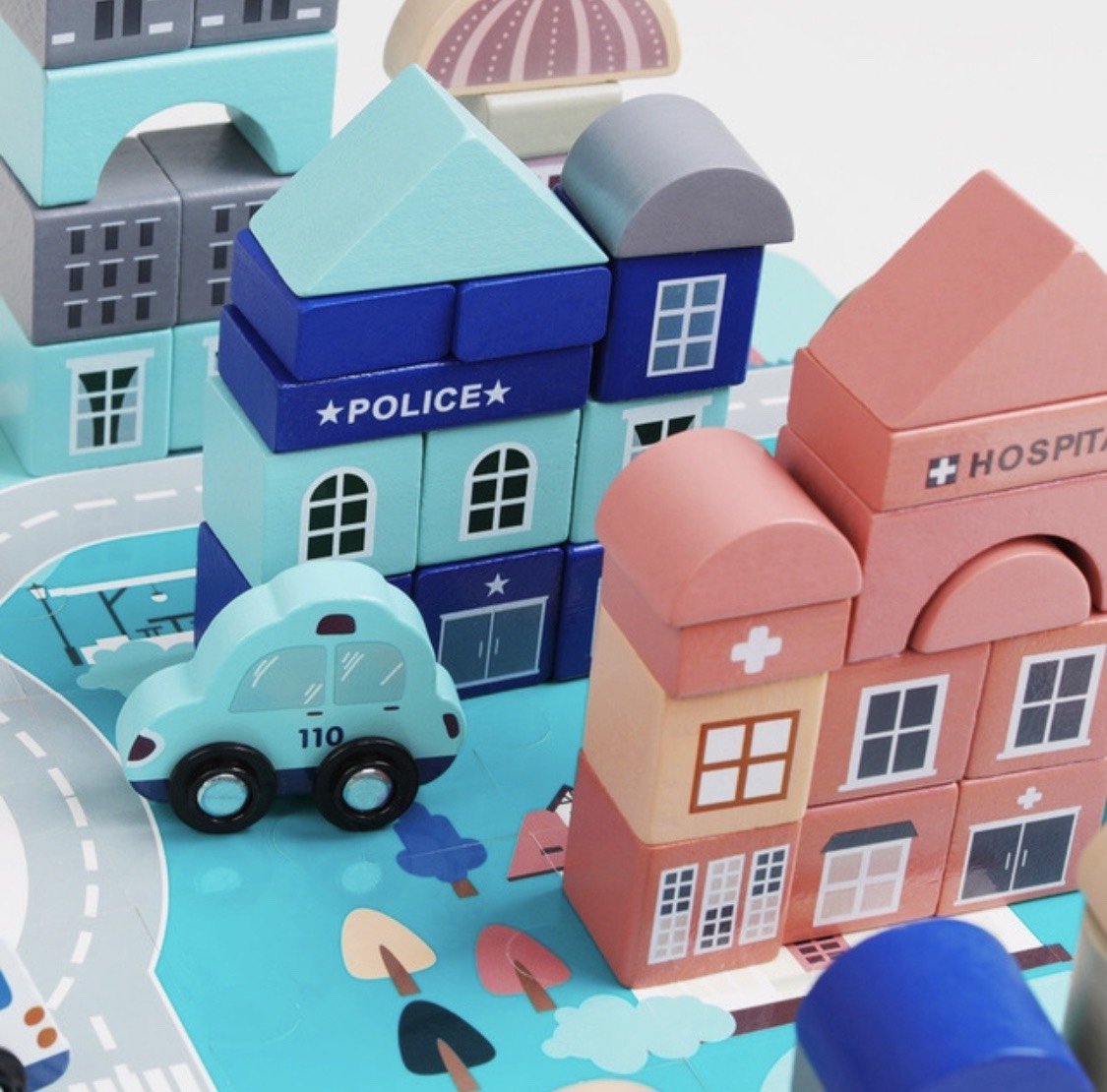 Set xây dựng thành phố mơ ước tặng kèm thảm chơi lắp ráp 2 mặt