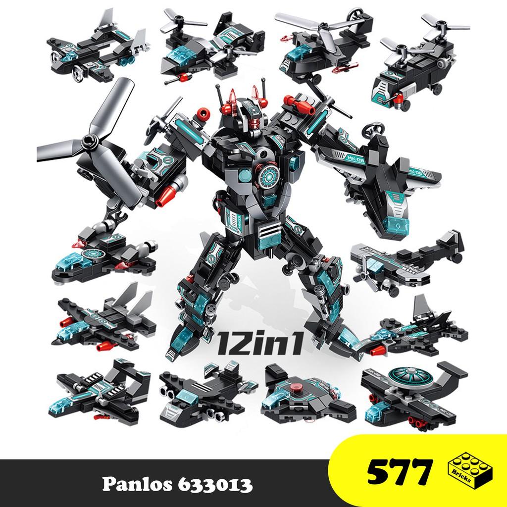 Đồ chơi lắp ráp Robot Máy bay biến hình - Lego Robot 12 in 1 Panlos 633013 - Đồ chơi trí tuệ 577 mảnh ghép