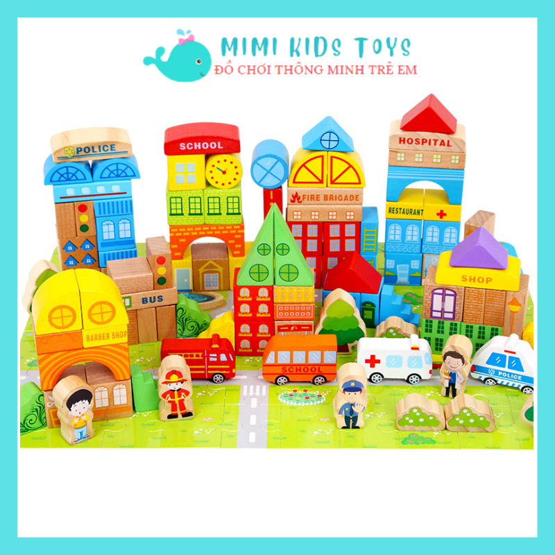 Đồ chơi lắp ghép mô hình giao thông thành phố 100 chi tiết - Đồ chơi gỗ thông minh cho bé