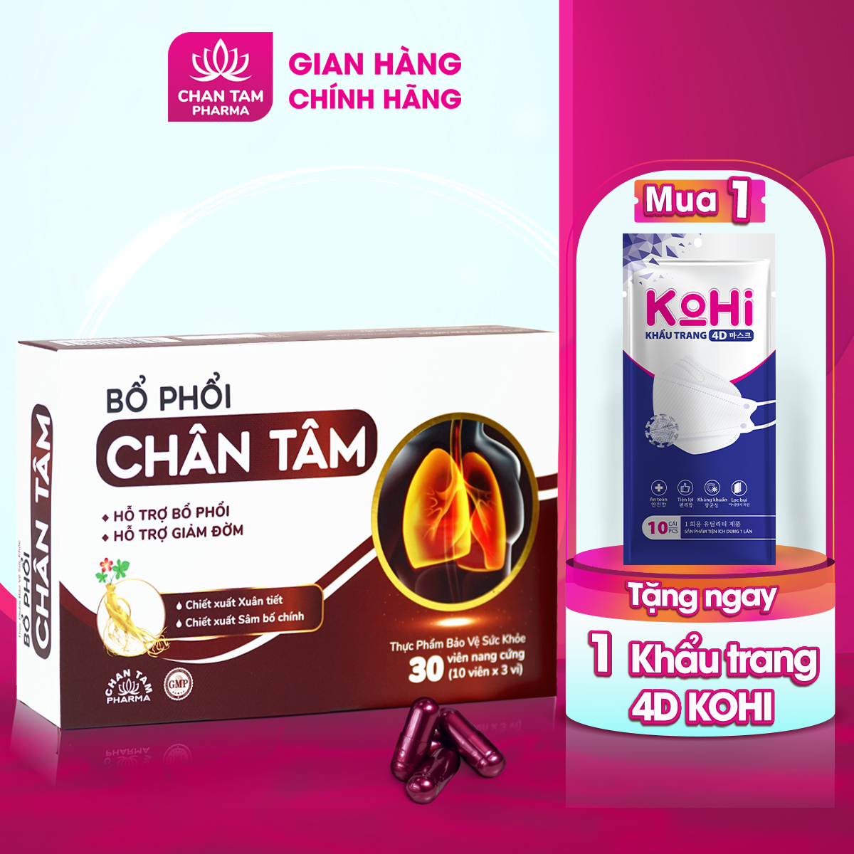 Viên uống bổ phổi Chân Tâm giảm ho, phục hồi chức năng phổi, tăng đề kháng hô hấp