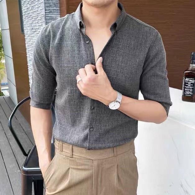 Áo so mi nam đũi cổ bẻ - Aru Shop