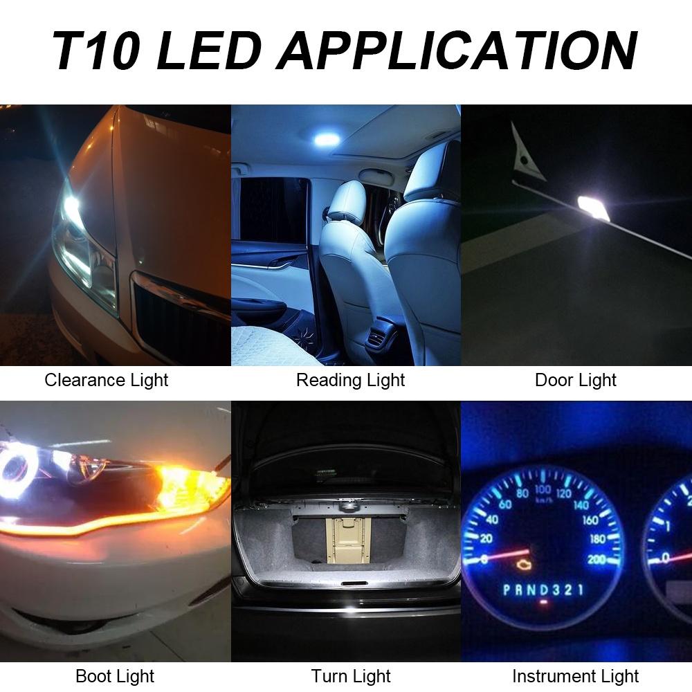 Set 10 đèn LED 12V W5W T10 6000K ánh sáng trắng/xanh lam đa năng cho ô tô