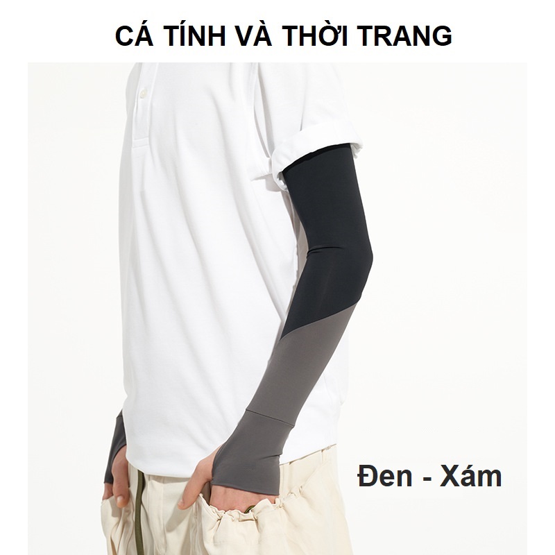 Găng tay chống nắng lụa băng phối 2 màu thời trang | Dòng -5 độ cao cấp | Găng tay xỏ ngón che nắng - Loại dài 48CM