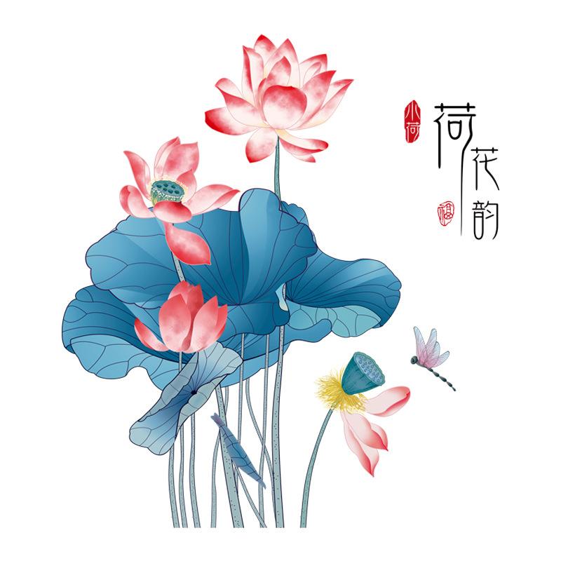 DECAL DÁN TƯỜNG ĐẦM SEN ĐỎ THƯ PHÁP