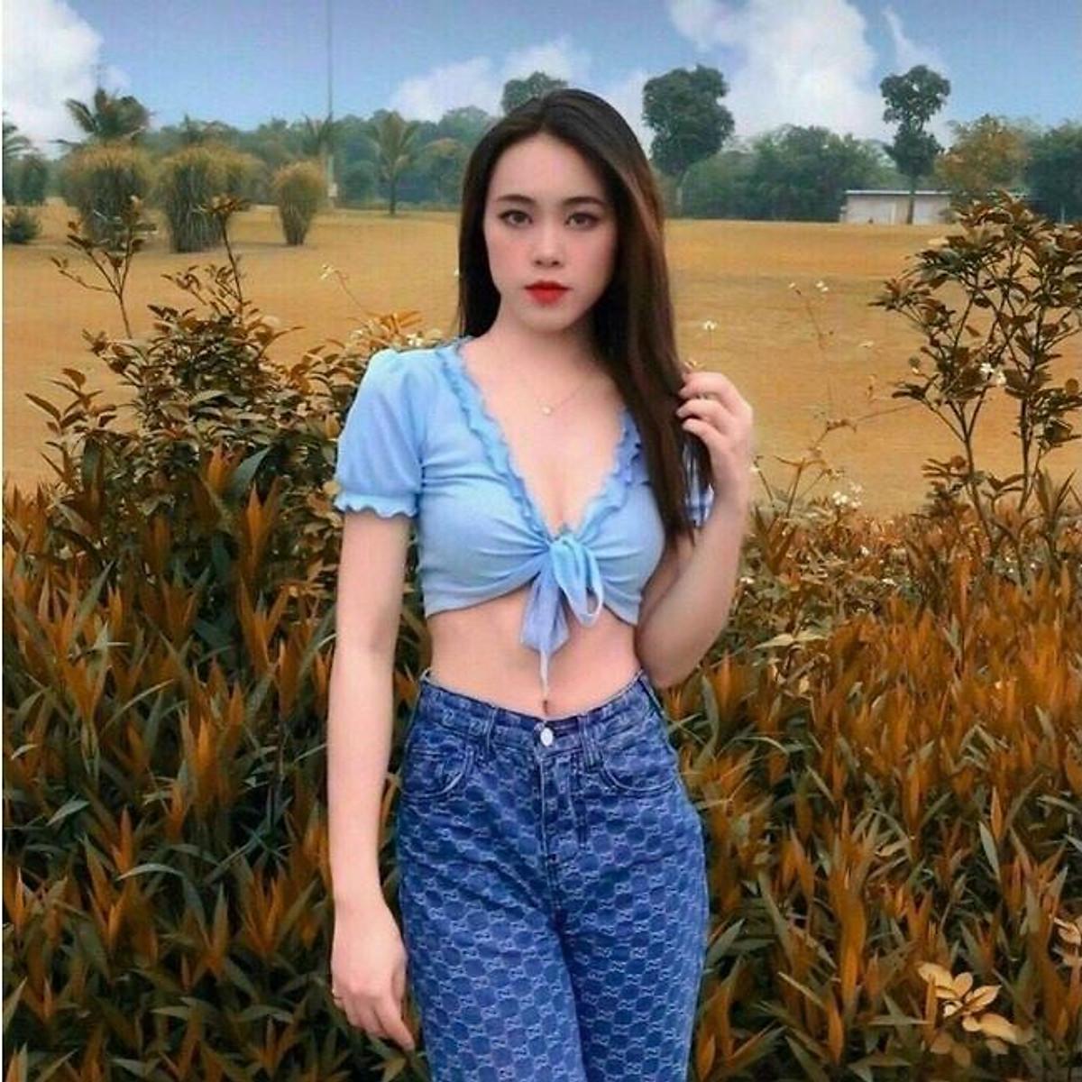 Áo thun croptop cổ V phối bèo tay ngắn sexy cho nữ dưới 55kg co giãn nhiều ôm body aloha thời trang