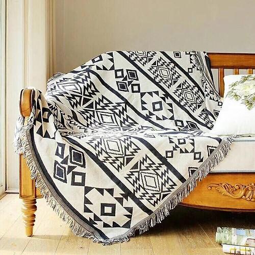 Thảm Thổ Cẩm Bohemian180cm x 130cm Họa Tiết Đen Trắng