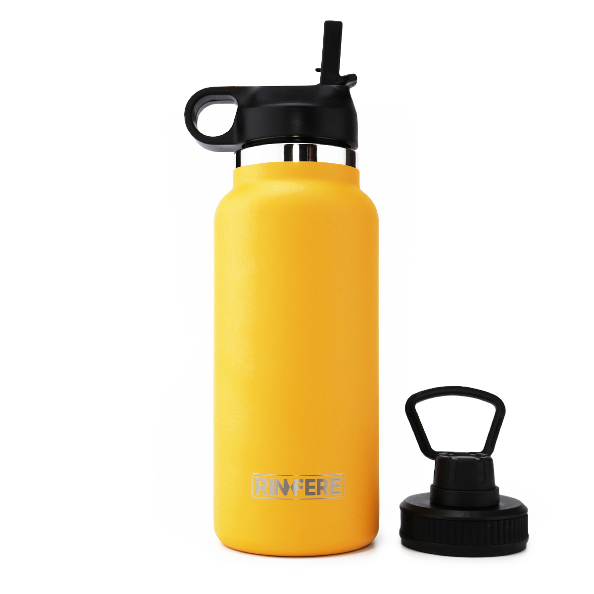 Bình Giữ Nhiệt Rinfere Với Combo 2 Nắp, Dụng Cụ Vệ Sinh Ống Hút - Alpine Yellow - 946Ml