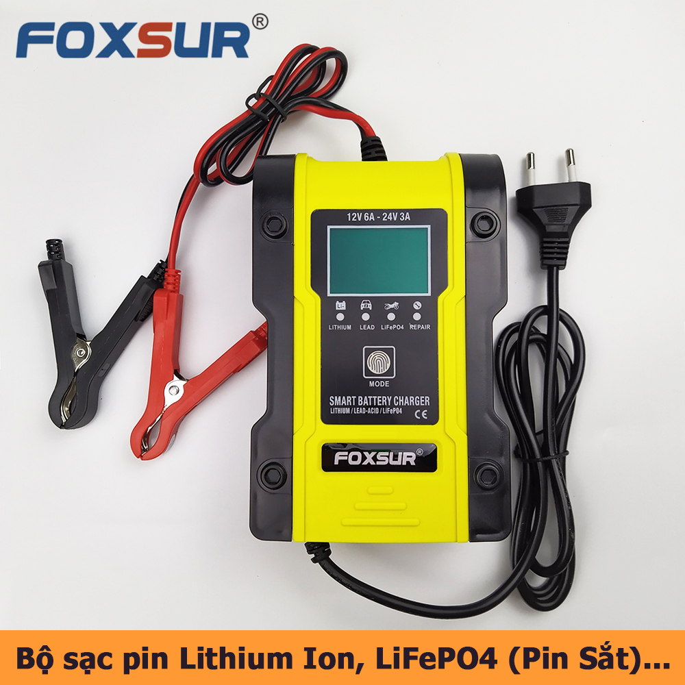 Bộ sạc Foxsur FBC122406D 6A sạc pin Lithium ion 18650, LiFePO4 pin sắt 32650, ắc quy axít chì 12V(6A) 24V(3A) 6Ah - 120AH