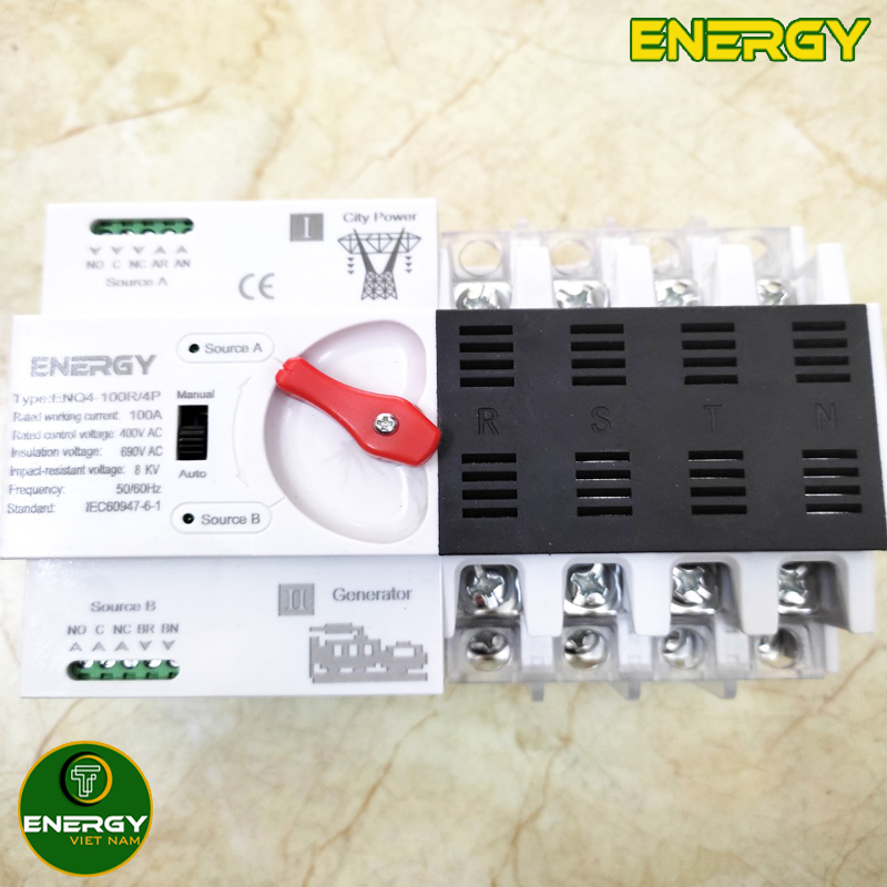 ATS Chuyển Nguồn 4P 100A Loại AC230V Din Rail Tự Động / Bằng Tay Từ Lưới Điện - Lưới Điện Hoặc Từ Lưới Điện - Máy Phát