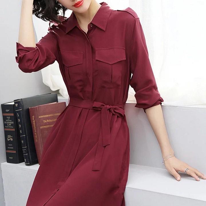 DRESS241-ĐẦM SUÔNG SƠ MI TAY LỠ THẮT EO S-6XL