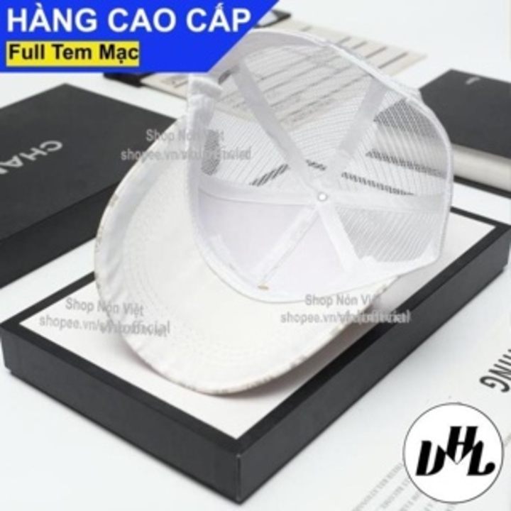 Mũ Lưỡi Trai Nón Kết LV Thêu Logo Vuông Sọc Ngang Bên Hông Phối Lưới Thoáng Mát Vải Hoạ Tiết Kaki Cotton Màu Trắng