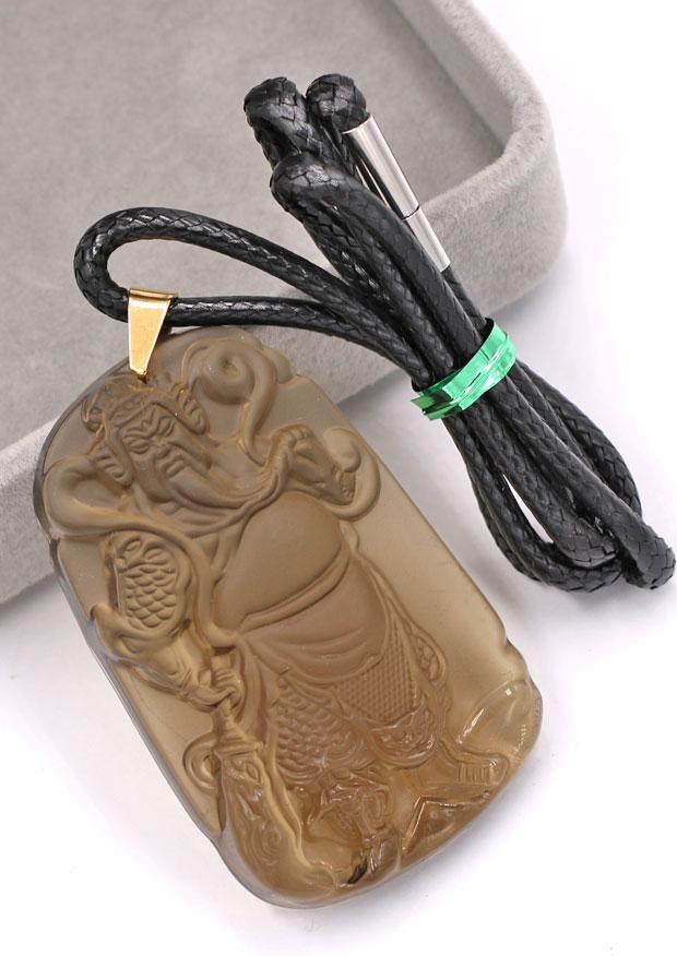 Dây chuyền mặt tượng Quan Công QCN14 - thạch anh khói