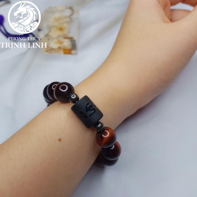 VÒNG TAY NÂU ĐỎ LU THỐNG ĐEN NHÁM KHẮC CHÚ SIZE 12LY