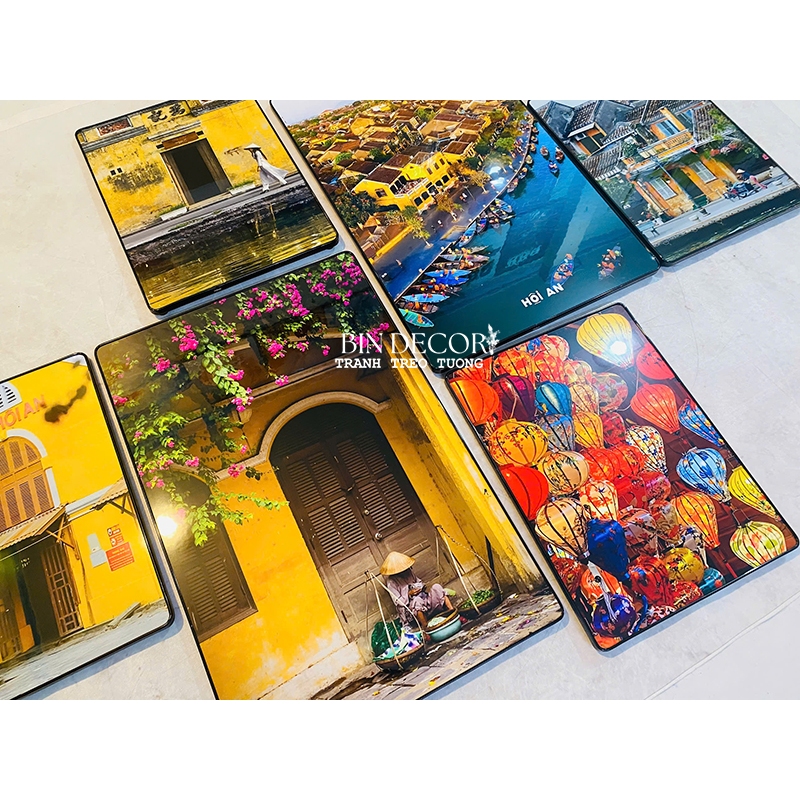 (ẢNH THẬT) Tranh treo tường hội an 6 tranh trang trí decor quán nhà hàng kèm đinh treo