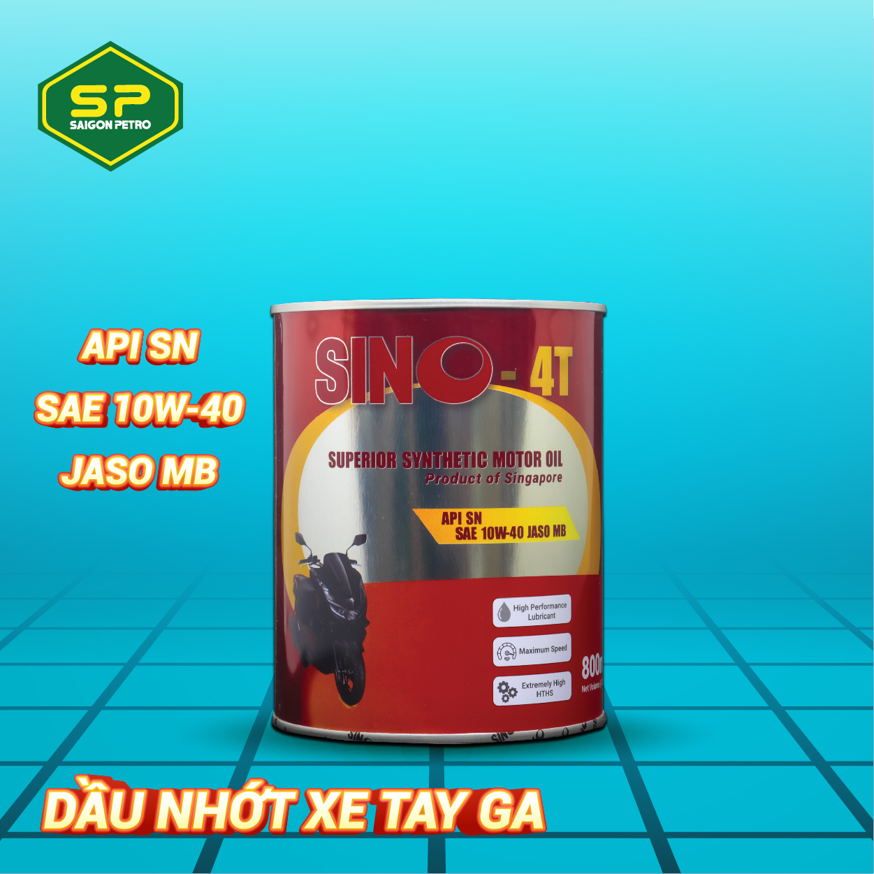 Dầu nhớt xe ga 4 kỳ cao cấp - Sino 4T SN 10W-40, Dung tích 0.8 lít