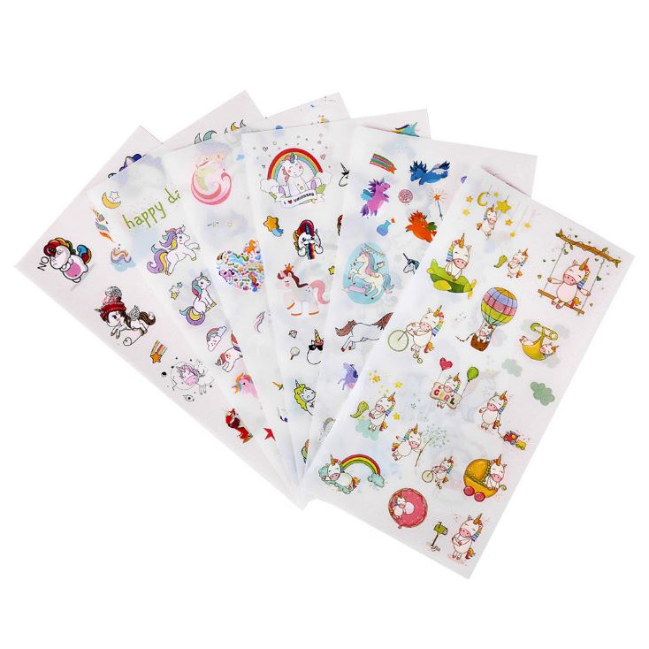 Bộ 6 Tấm Sticker Trang Trí Unicorn Kỳ Lân