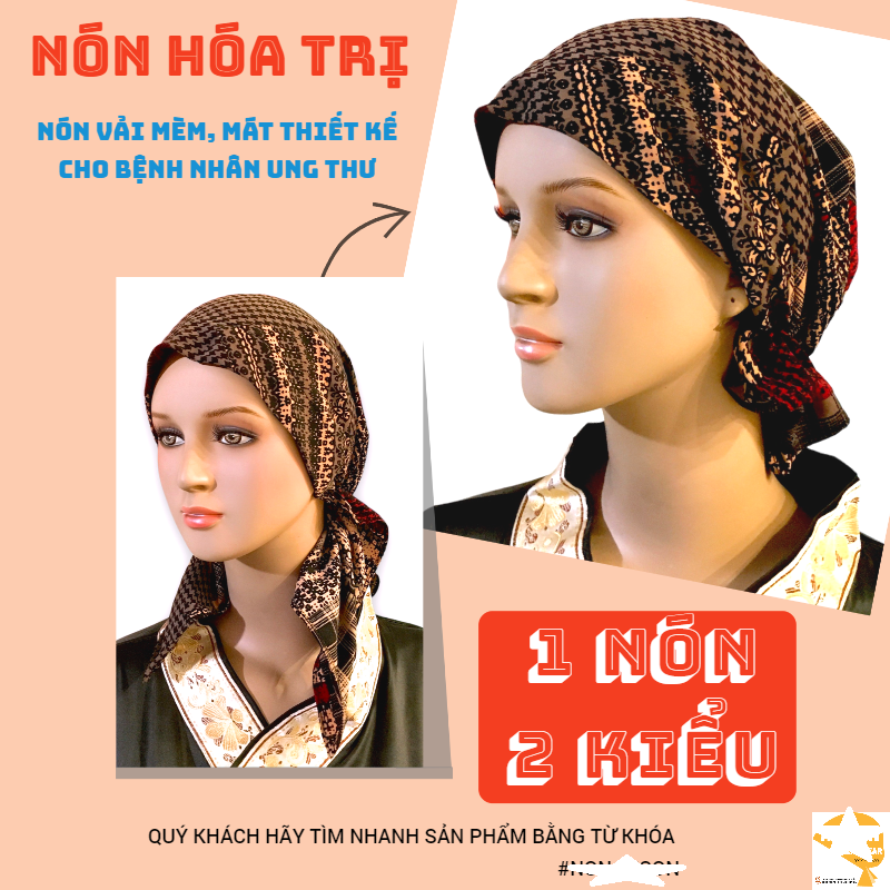 Nón hóa trị vải mềm mát, hút mồ hôi, bệnh nhân ung thư, chemo hat, cancer hat, nón trùm đầu, mũ vải [KIỂU ĐUÔI XÒE-HỒNG HOA NHỎ]