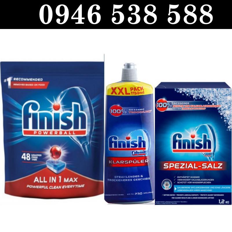 Combo Viên rửa bát Finish all in one 48 viên + Muối Finish 1.2kg + Nước làm bóng finish 1150ml