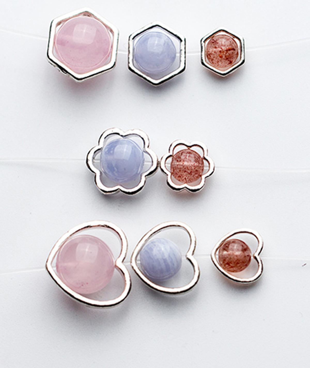 Combo 2 charm bạc hình trái tim lồng hạt xỏ ngang - Ngọc Quý Gemstones