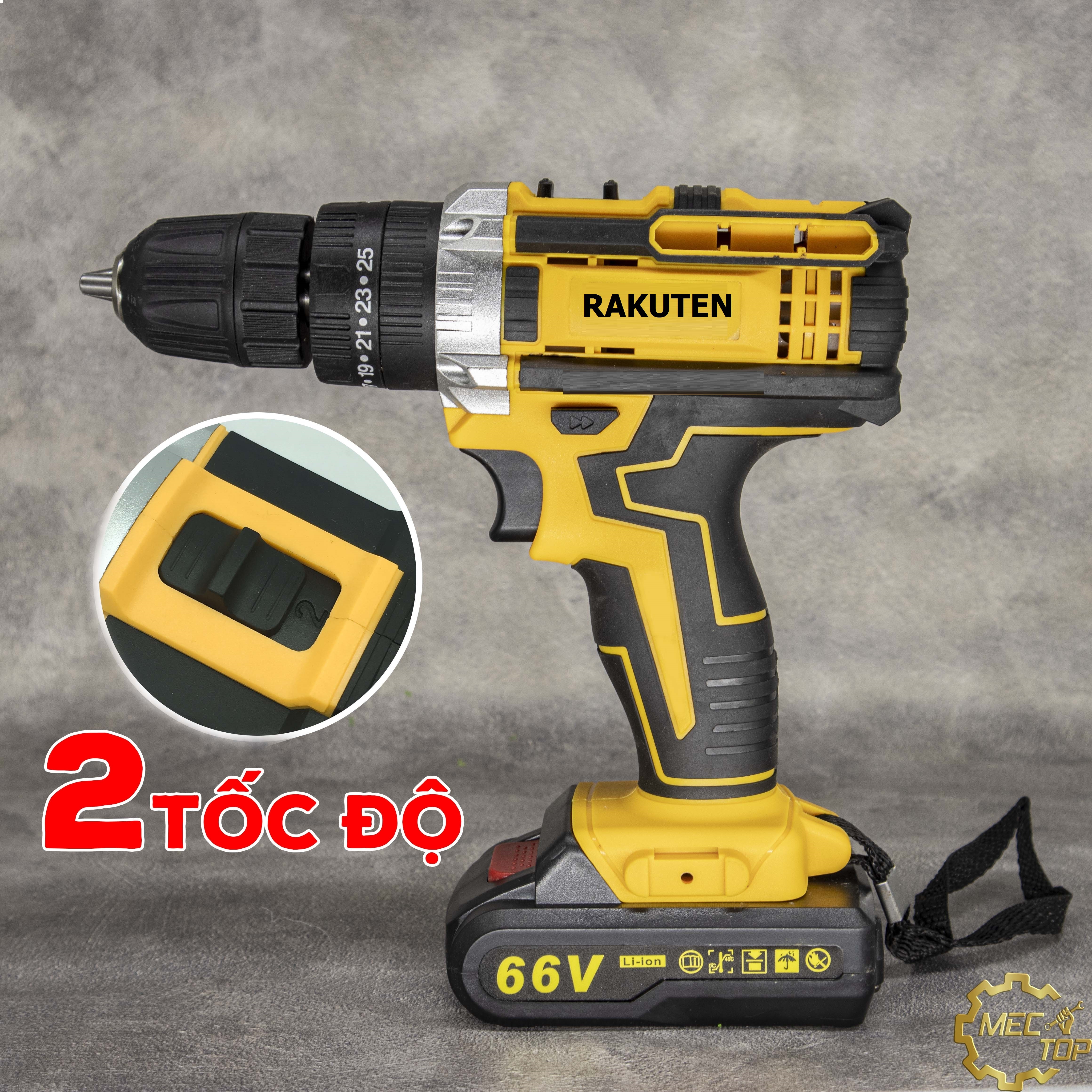 Bộ máy khoan pin RAKUTEN 66V khoan tường, khoan sắt, khoan bê tông máy 2 pin, đảo chiều và mũi khoan