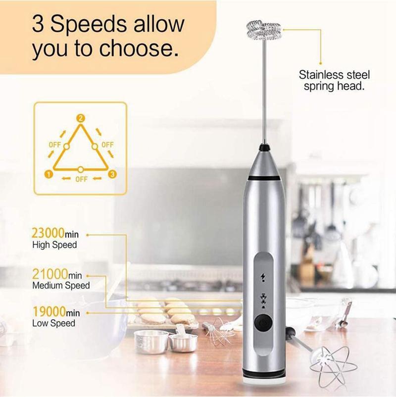 Điện Bọt Sữa Cầm Tay Sữa Sữa Rửa Mặt Foamer USB Sạc Cà Phê Frother 3 Tốc Độ Đánh Sữa Cho Cà Phê, Cappuccino