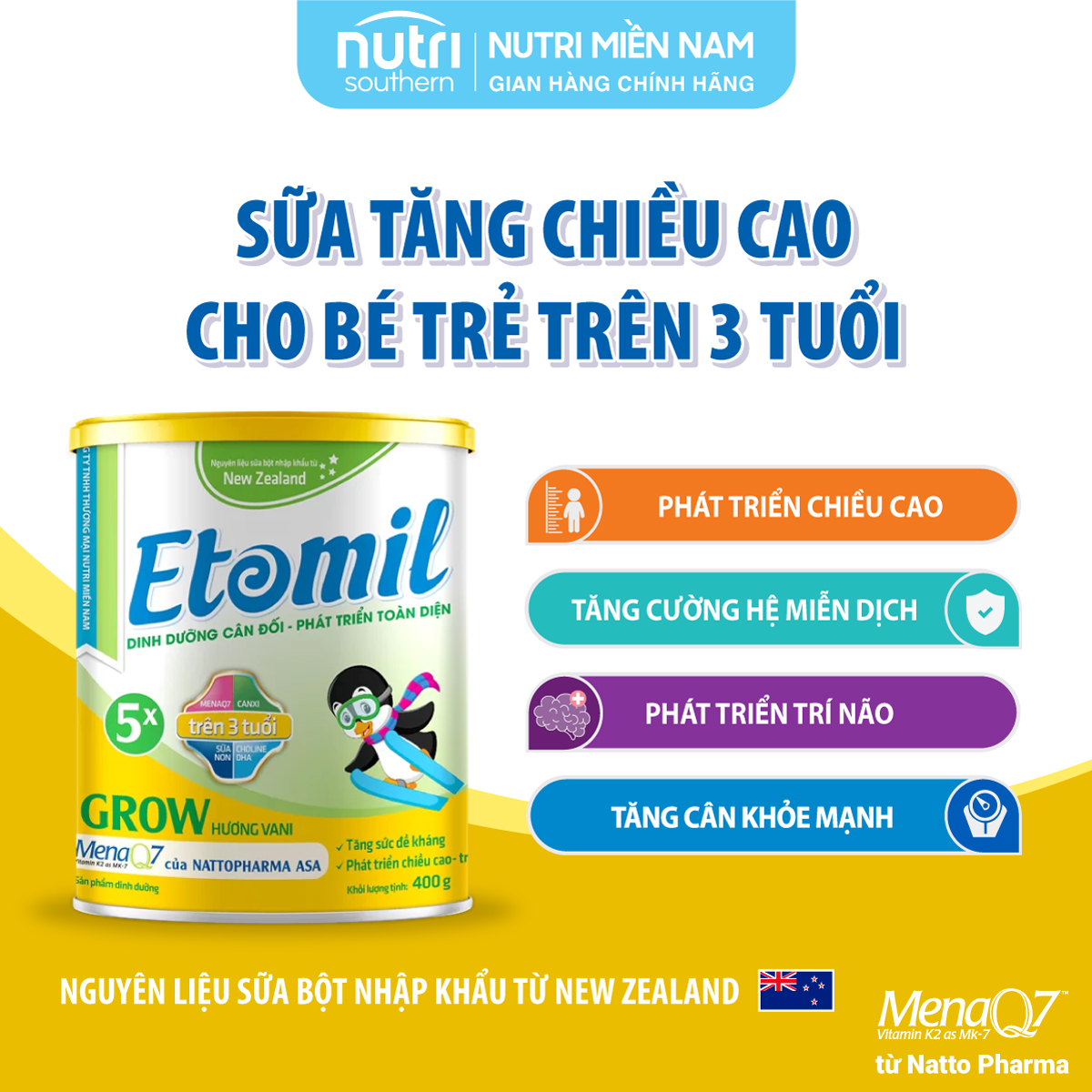 Sữa Etomil 5X Grow hộp 700g - Giúp bé tăng cường phát triển chiều cao (Sữa công thúc cho trẻ em từ 3 tuổi trở lên)