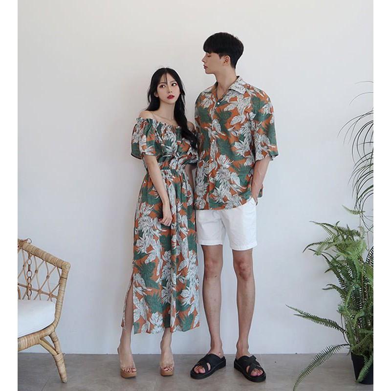 Váy áo đôi hình hoa lá, phù hợp đi biển chụp hình cưới, dạo phố