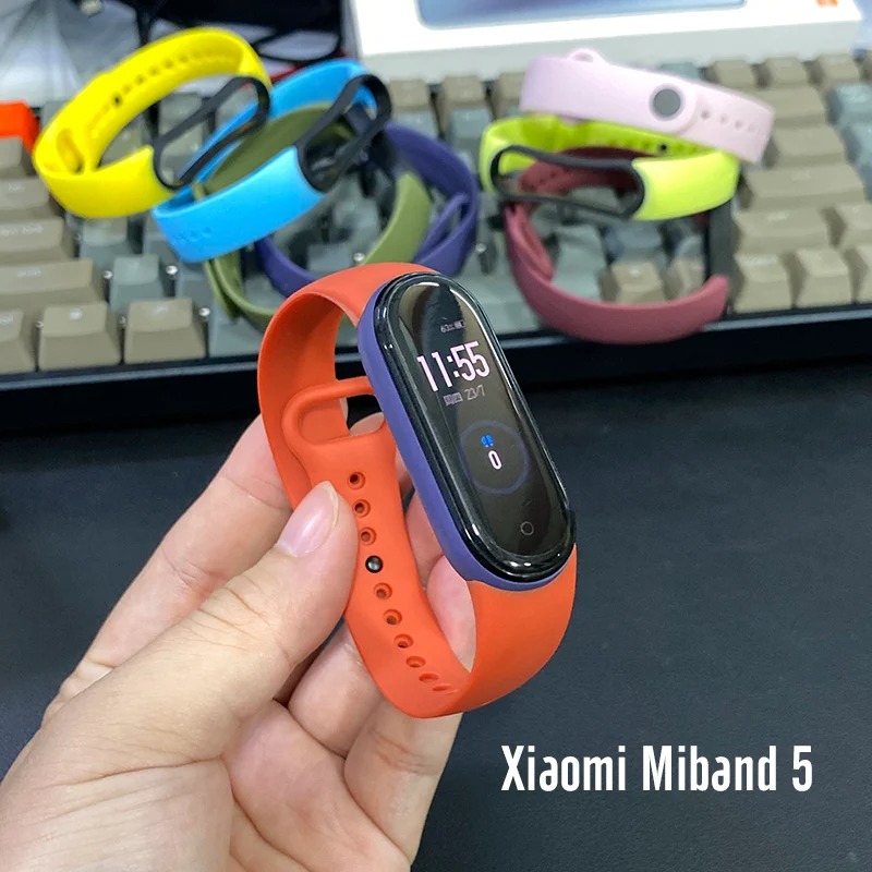 Dây đeo thay thế cho Xiaomi Miband 5 nhựa dẻo TPU Trơn Viền Màu Mijobs - Hàng Nhập Khẩu