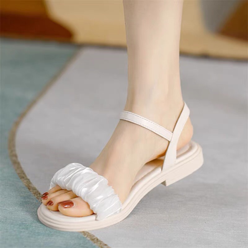 Giày Nữ Sandal Mã NKS63 Cao 2P Phối Nhún Xinh Xắn