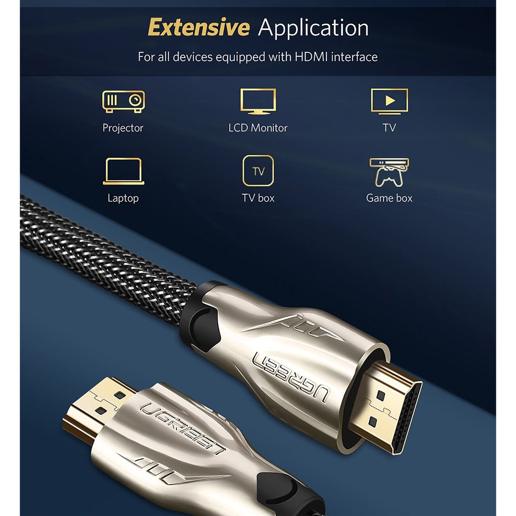 Cáp HDMI 15M bọc lưới chống nhiễu hỗ trợ 3D full HD 4Kx2K chính hãng Ugreen 11197 hàng chính hãng