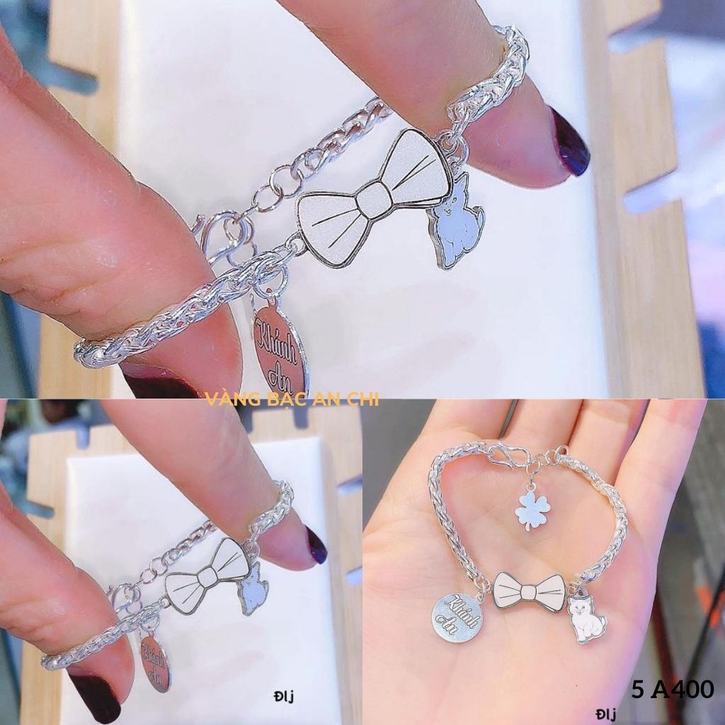 Lắc tay cho bé, vòng tay bạc trẻ em khắc tên hình chiếc nơ gắn charm 12 con giáp, trang sức Anchi jewelry