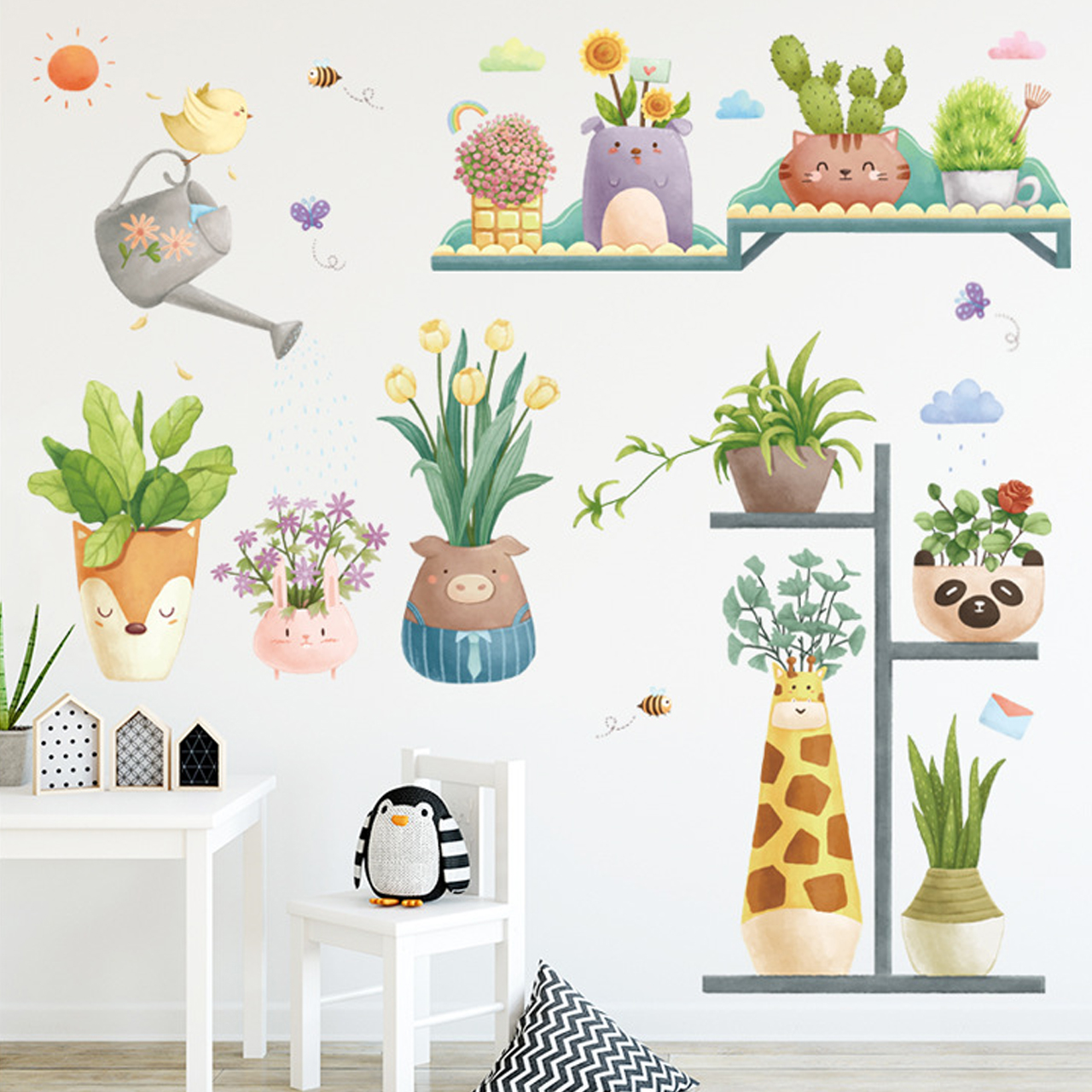 - Decal dán tường trang trí lớp mầm non- Kệ cây hươu cao cổ