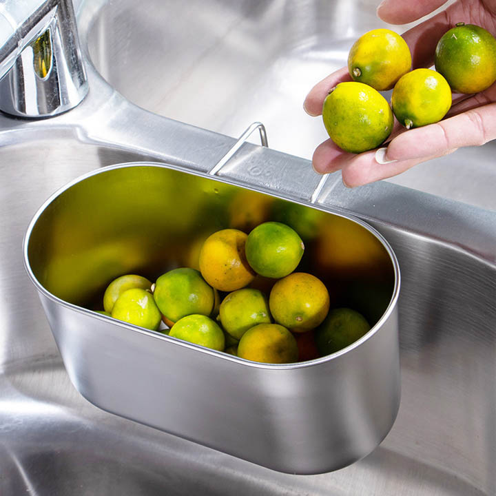 Khay lọc rác lọc đồ thừa gắn vách ngăn chậu rửa bát đôi, làm bằng inox 304
