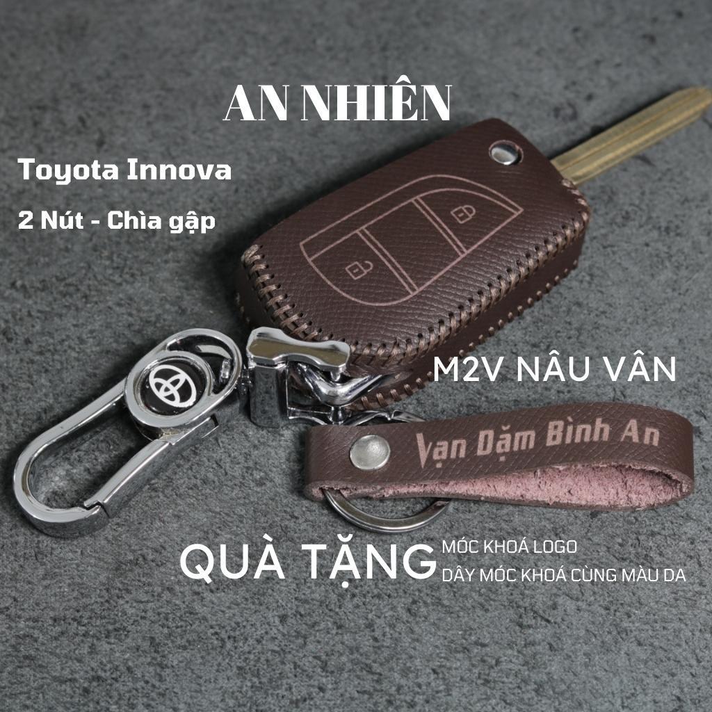 Bao da dành cho móc khoá bọc ốp chìa khóa xe ô tô Toyota innova 2006 - 2015, da bò, nhiều màu, khâu thủ công To5