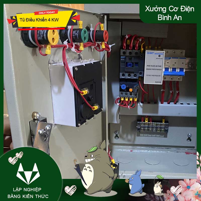 Tủ bật tắt 4KW chống mất pha có trang bị đồng hồ báo vôn 3 pha 500V chống ngắn mạch, quá dòng