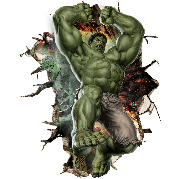 Decal 3D dán tường The Hulk - siêu anh hùng người khổng lồ xanh