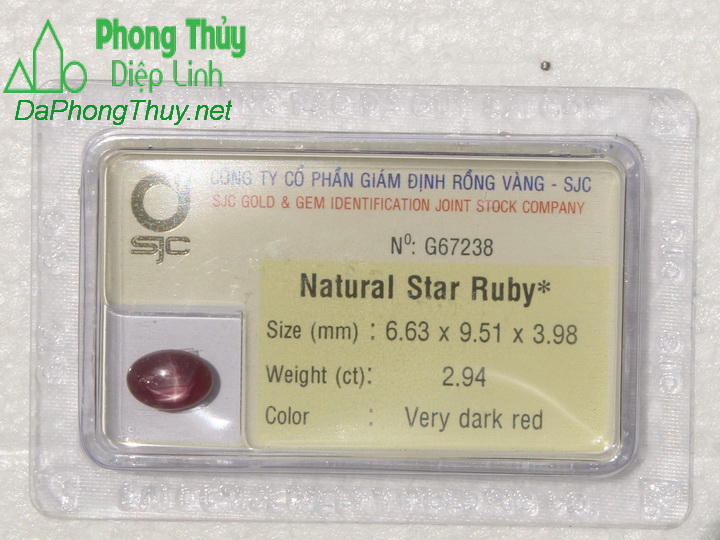 Viên đá ruby sao Kiểm Định Tự Nhiên Phong Thuỷ