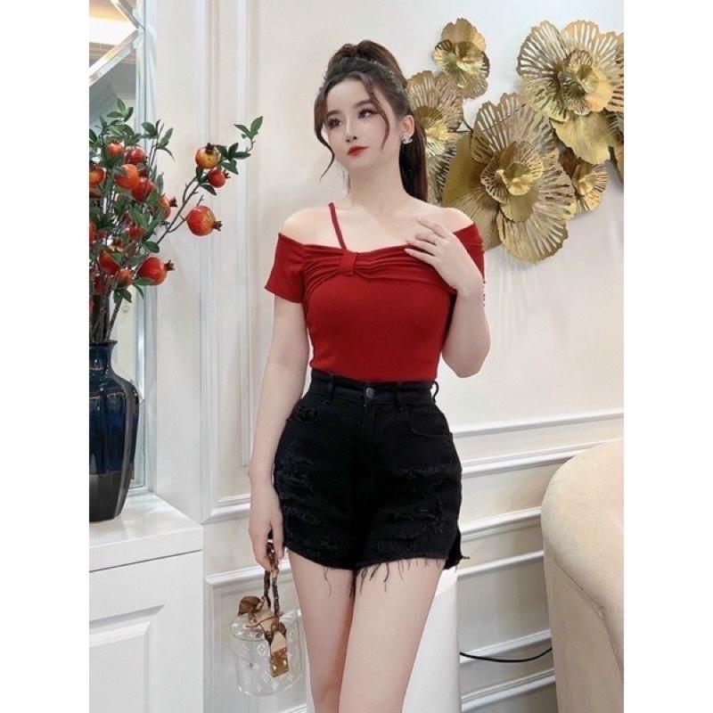 Áo thun,phông trễ vai kiểu nơ lệch
