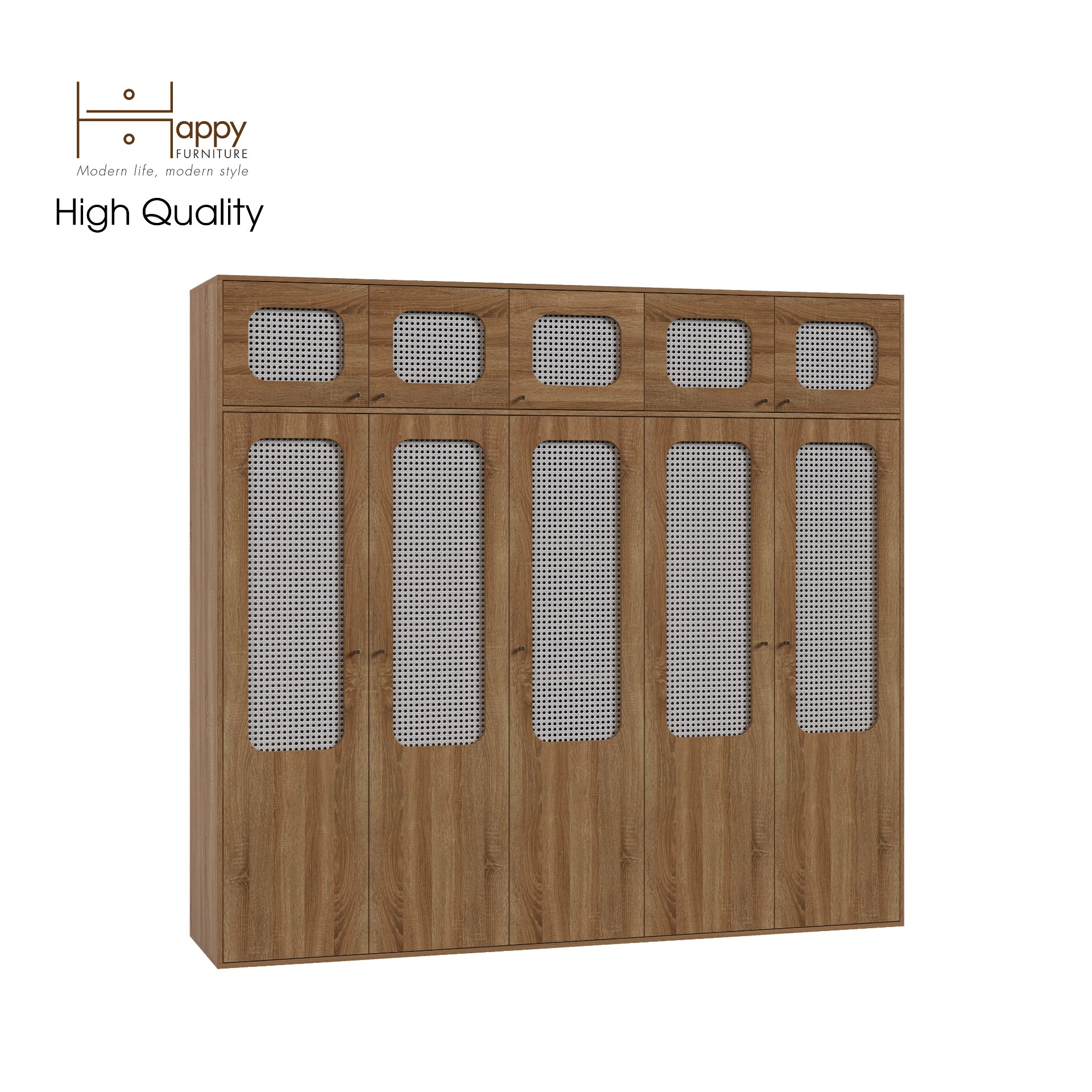 [Happy Home Furniture] MEYDAN, Tủ quần áo 2m4x2m2 cánh mây, 240cm x 58cm x 220cm ( DxRxC), TCM_052
