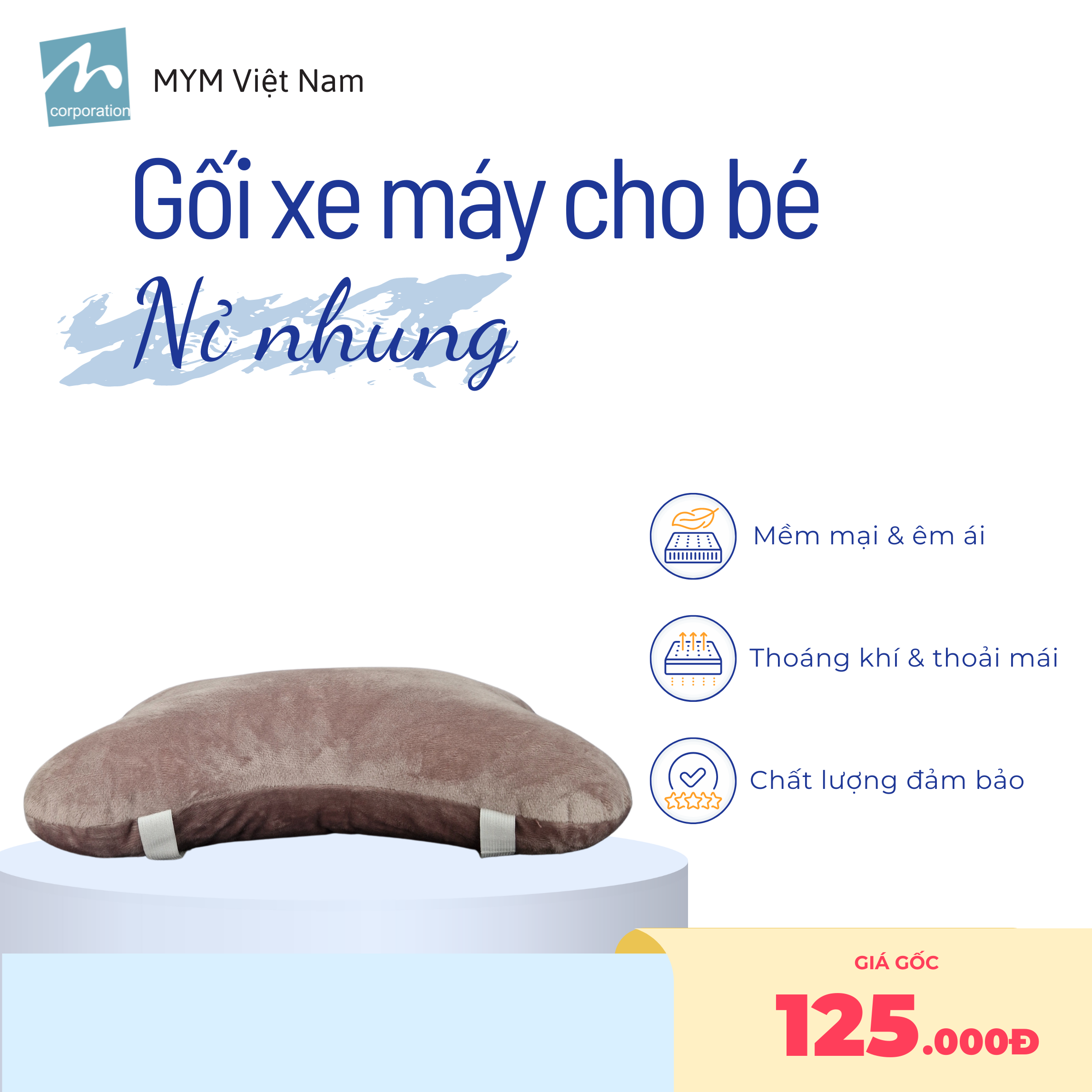 Gối Đi Xe Máy Cho Bé MYM Chất Vải Nhung Mềm Mại, Êm Ái